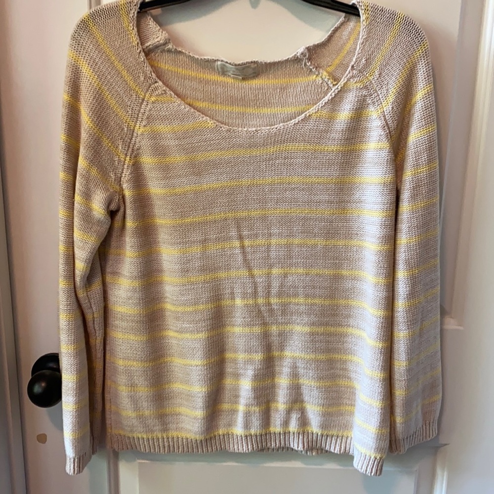 Pink Rose Tan & Yellow Striped Sweater
